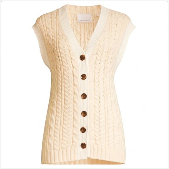 Rebecca Taylor Pearl Ivory White Cable Knit Contrast Vest Sweater Top NWT NEW S - Picture 1 of 8